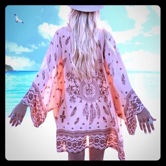 Womens BoHo Chiffon Kimono/Beach Cover - Picture 1 of 8
